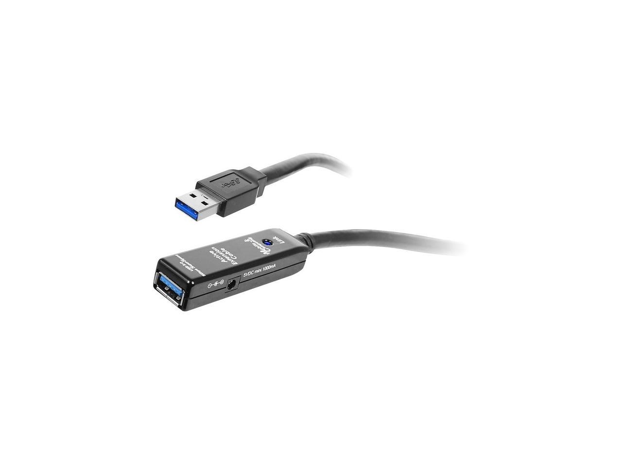 SIIG JU-CB0811-S1 Black USB 3.0 Active Repeater Cable w/ Power adapter