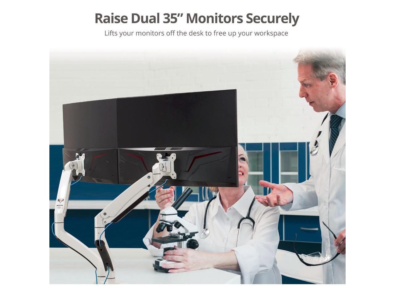 Siig Dual Monitor Aluminum Heavy Duty Desk Mount With Usb And Audio Ports- 17" to 35", VESA 75x75, 100x100, Quick Access USB 3.0 & Audio Port