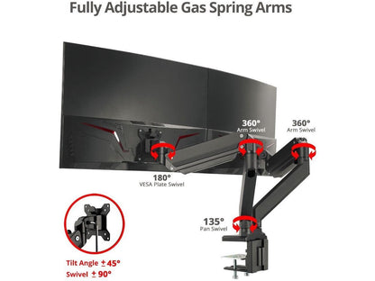 SIIG Dual Monitor Heavy-Duty Premium Aluminum Gas Spring Desk Mount CEMT3011S1