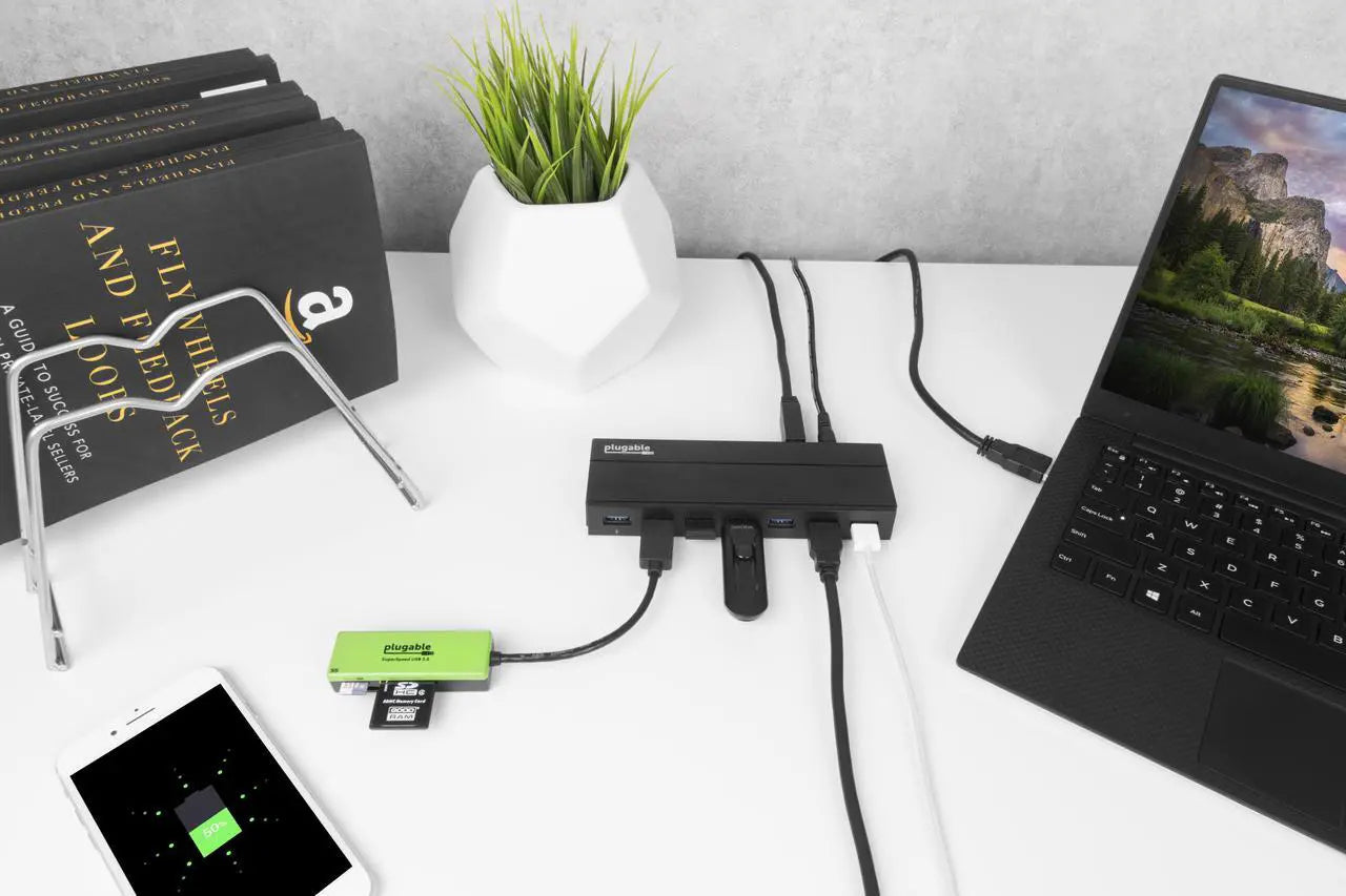 Plugable USB 3.0 7-Port Hub with 2 BC 1.2 Charging Ports and 36W Power Adapter - Model USB3-HUB7C
