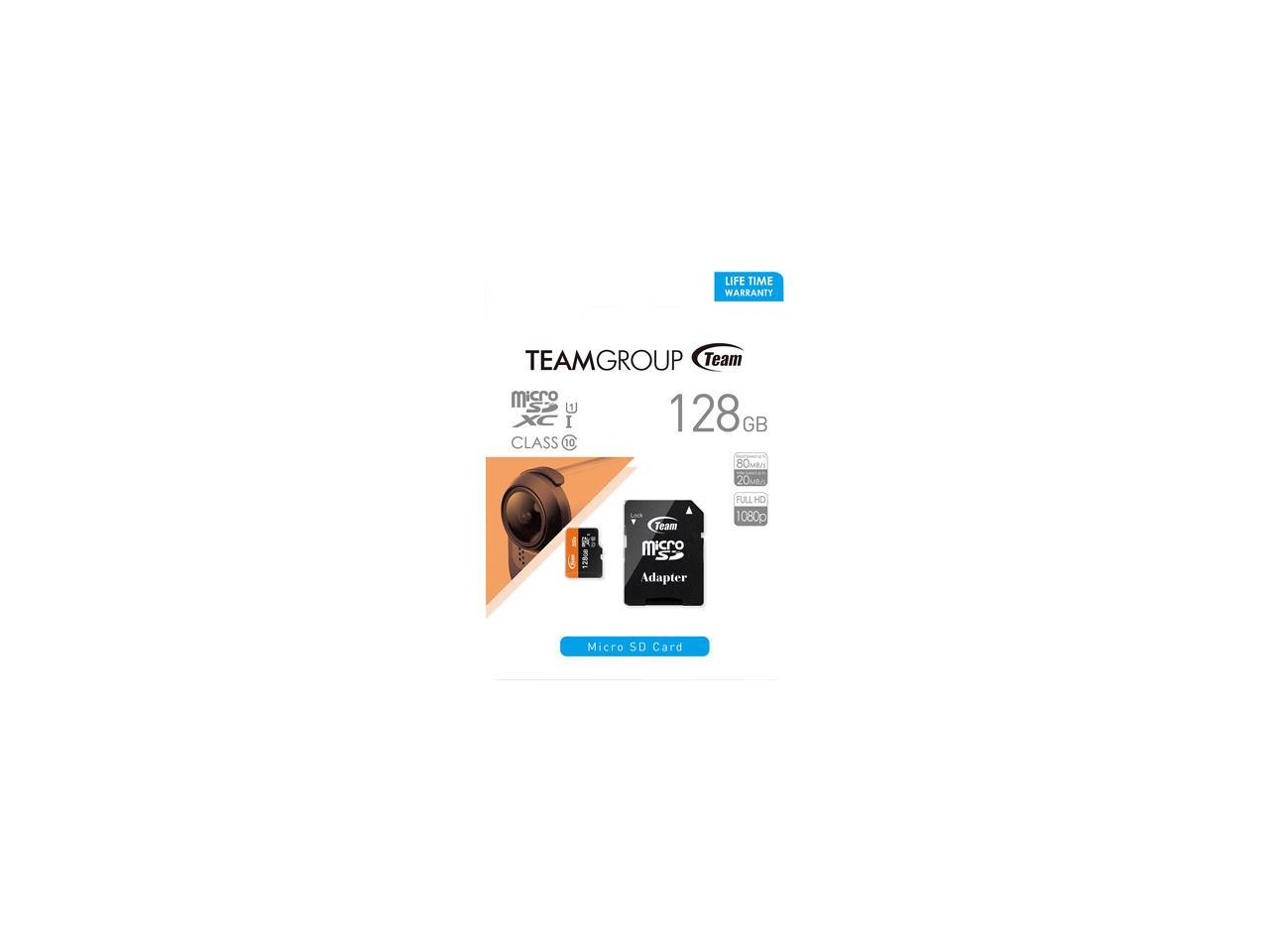 Team 128GB microSDXC UHS-I/U1 Class 10 Memory Card with Adapter, Speed Up to 80MB/s (TUSDX128GUHS03)