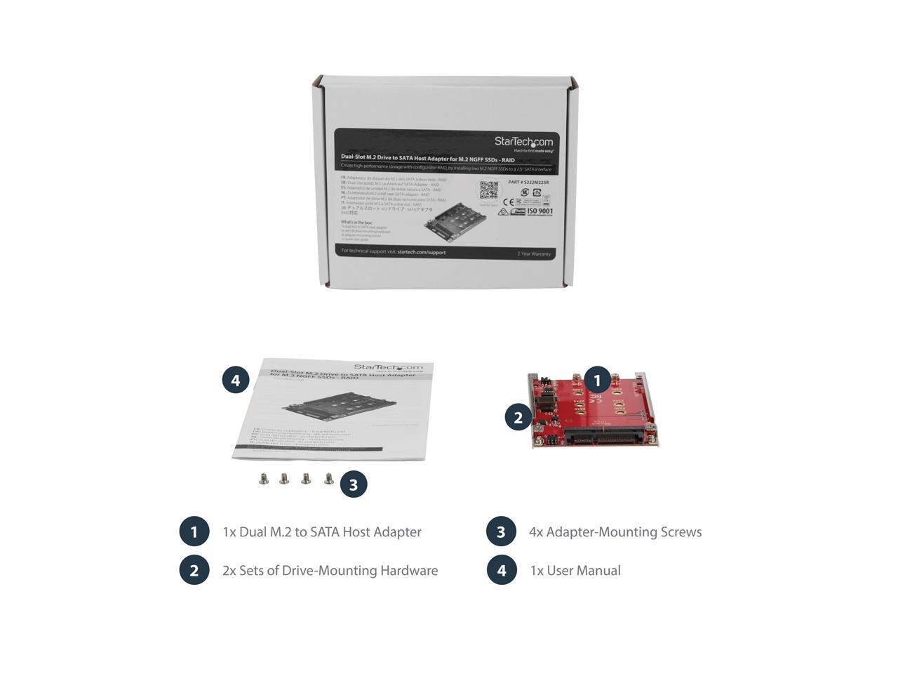StarTech.com S322M225R M.2 to SATA Adapter - Dual Slot - for 2.5in Drive Bay - RAID - M.2 SSD - M.2 Adapter - M.2 SSD Adapter