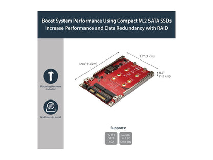 StarTech.com S322M225R M.2 to SATA Adapter - Dual Slot - for 2.5in Drive Bay - RAID - M.2 SSD - M.2 Adapter - M.2 SSD Adapter