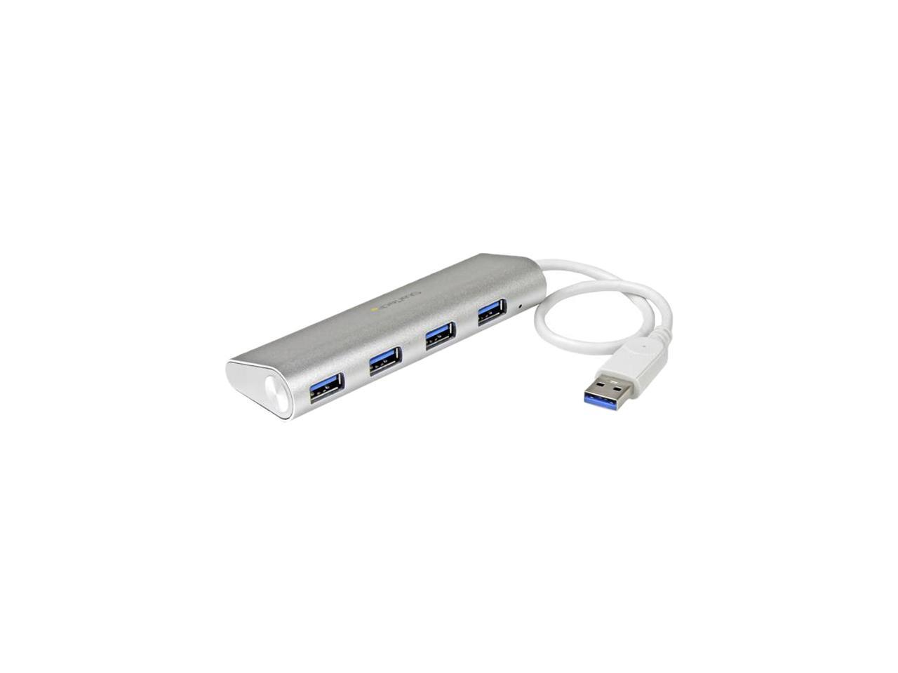 StarTech.com ST43004UA 4 Port Portable USB 3.0 Hub with Built-in Cable - Aluminum and Compact USB Hub