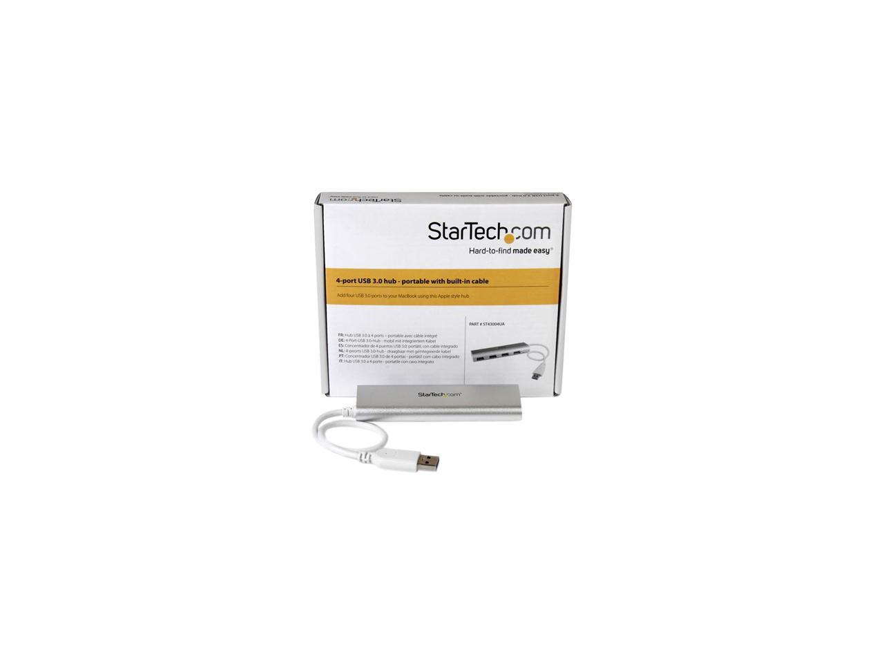 StarTech.com ST43004UA 4 Port Portable USB 3.0 Hub with Built-in Cable - Aluminum and Compact USB Hub