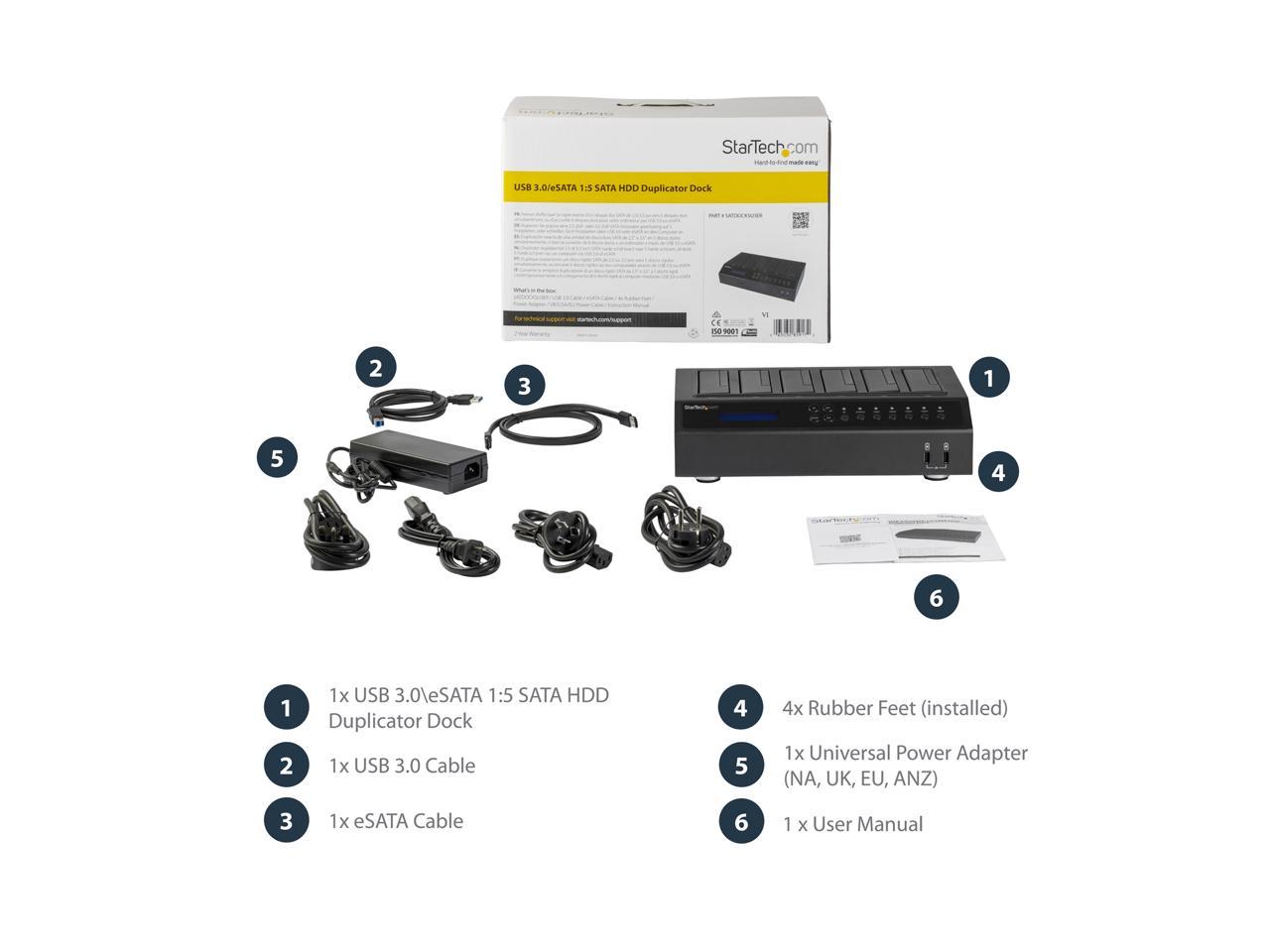 StarTech.com SATDOCK5U3ER USB 3.0 / eSATA 6-Bay SATA Hard Drive Duplicator Dock - 1:5 HDD / SSD Cloner and Eraser - 2.5/3.5in HDD Docking Station