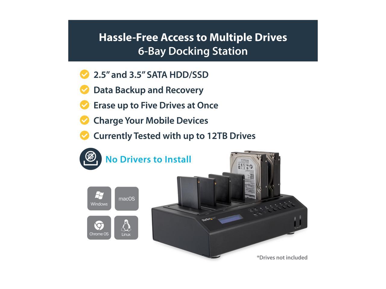 StarTech.com SATDOCK5U3ER USB 3.0 / eSATA 6-Bay SATA Hard Drive Duplicator Dock - 1:5 HDD / SSD Cloner and Eraser - 2.5/3.5in HDD Docking Station