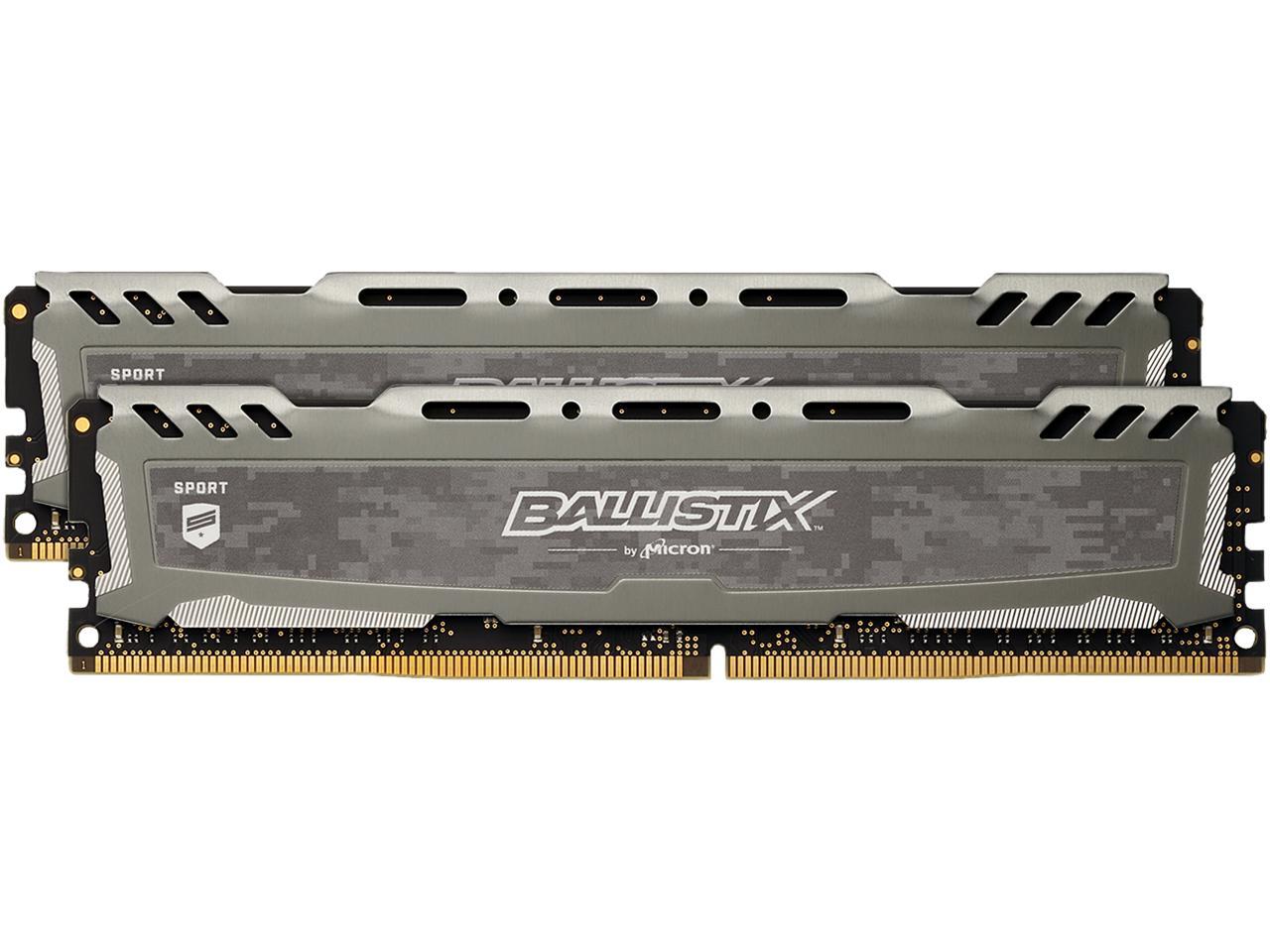 Ballistix Sport LT 16GB Kit (8GBx2) DDR4 3000 MT/s (PC4-24000) SR x8 DIMM 288-Pin Memory - BLS2K8G4D30BESBK (Gray)