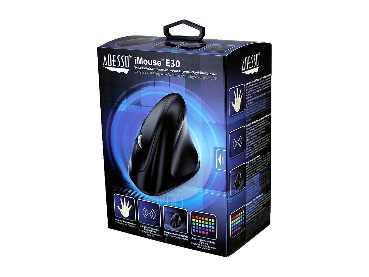 ADESSO IMOUSEE30 ADESSO 2.4GHZ RF WIRELESS VERTICAL ERGONOMIC MOUSE WITH PROGRAMMABLE DRIVER TO