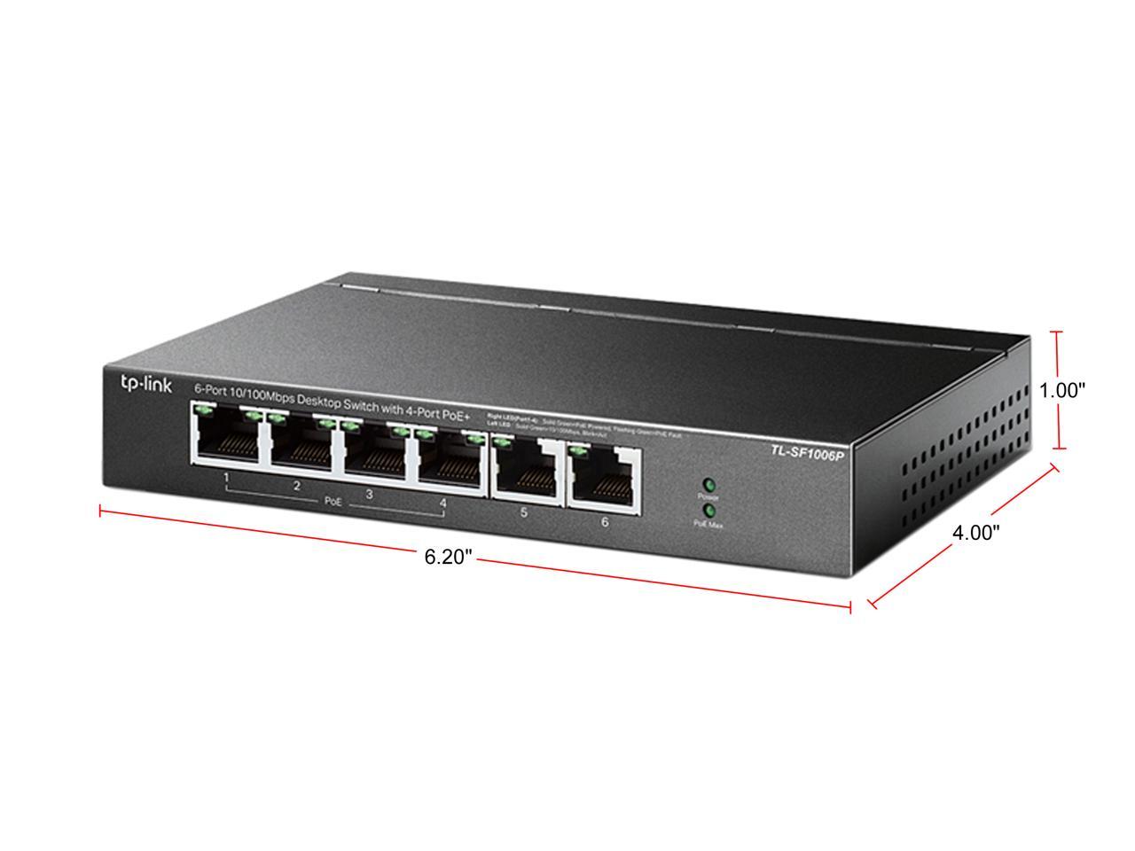 TP-Link 6-Port 10/100Mbps Desktop Switch with 4-Port PoE+ TLSF1006P