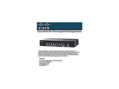 CISCO SYSTEMS SG350-10-K9-NA SG350-10 10-prt mgd switch
