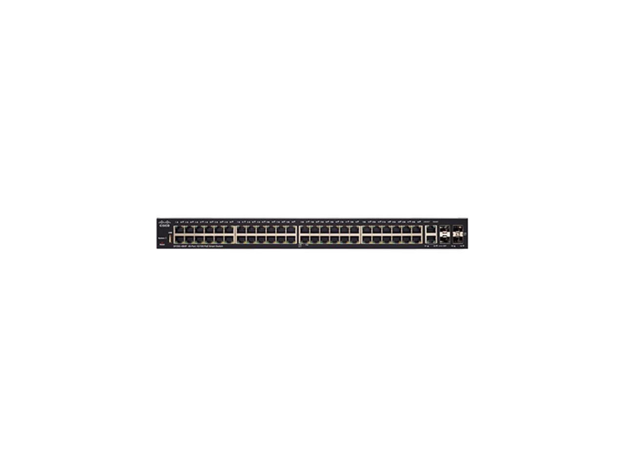 Cisco SF250-48HP 48-Port 10 100 PoE Smart Switch - 48 Network, 2 Network, 2 Expansion Slot - Manageable - Twisted Pair, Optical Fiber - 2 Layer Supported - 90 Day Limited Warranty
