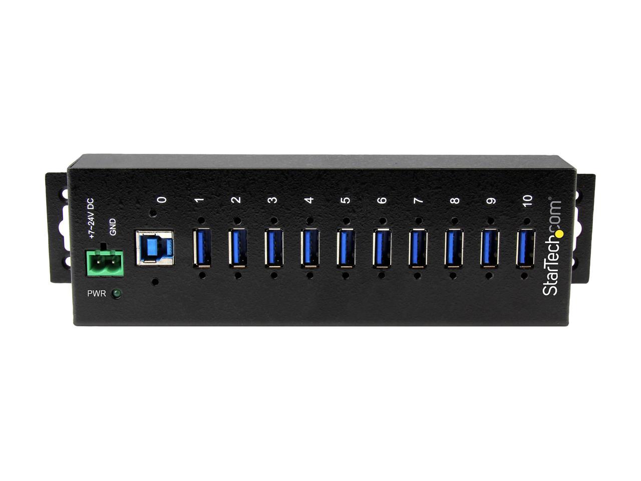 StarTech.com ST1030USBM 10 Port USB 3.0 Hub - Industrial - ESD and Surge Protection - DIN Rail or Surface Mountable - Metal - Powered USB Hub