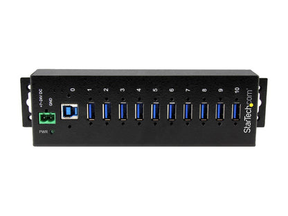 StarTech.com ST1030USBM 10 Port USB 3.0 Hub - Industrial - ESD and Surge Protection - DIN Rail or Surface Mountable - Metal - Powered USB Hub