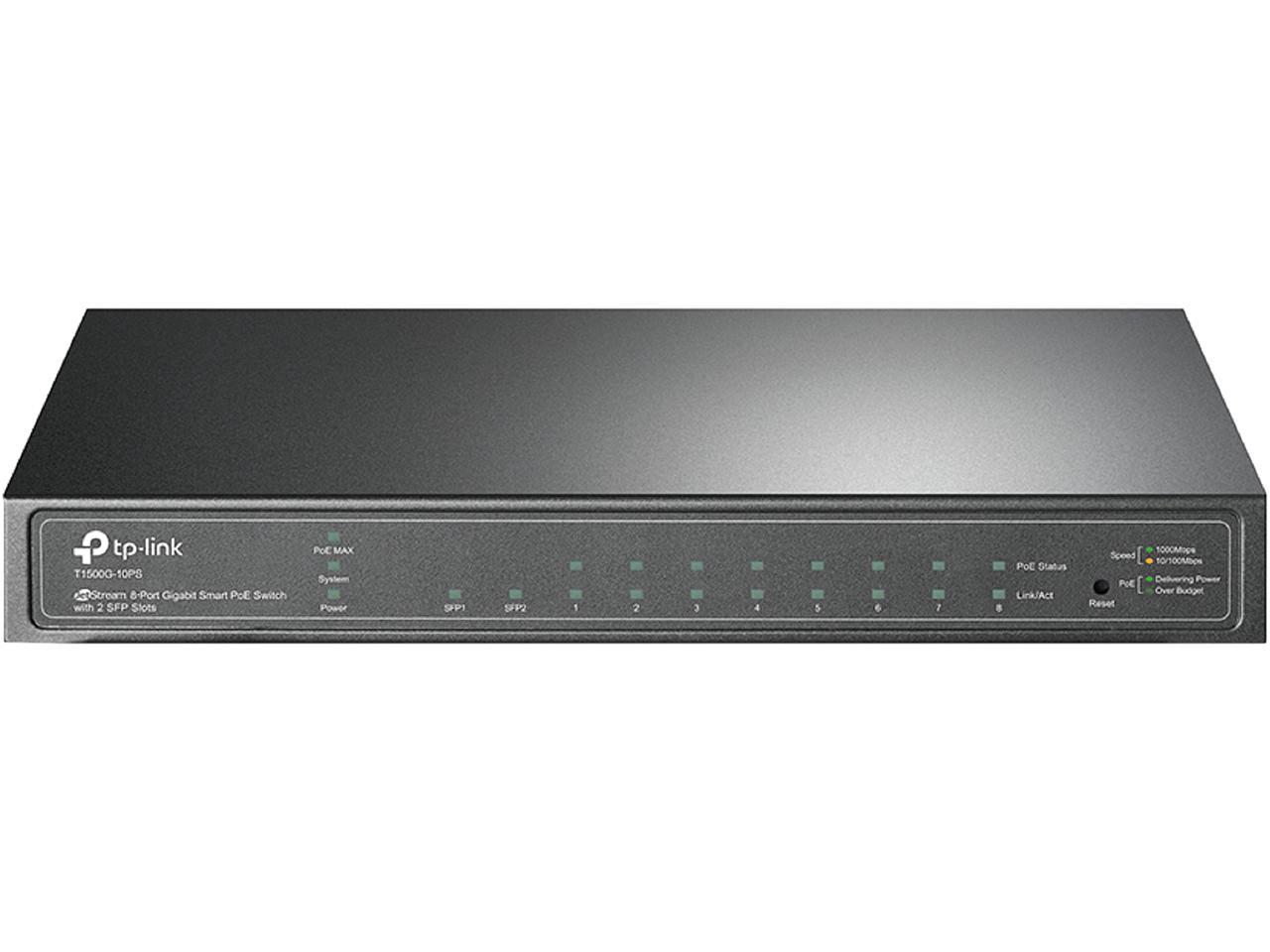 TP-Link T1500G-10PS JetStream 8-Port Gigabit Smart PoE Switch with 2 SFP Slots