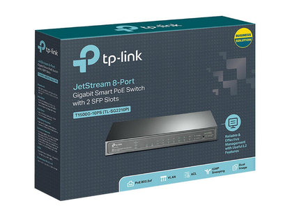 TP-Link T1500G-10PS JetStream 8-Port Gigabit Smart PoE Switch with 2 SFP Slots