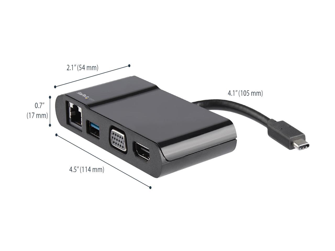 StarTech.com SUSB-C Multiport Adapter USB-C Travel Dock with 4K HDMI or 1080p VGA - Gigabit Ethernet, 5Gbps USB-A 3.0 - USB-C Digital AV Adapter Converter - USB Type-C/Thunderbolt 3 Laptop (DKT30CHV)