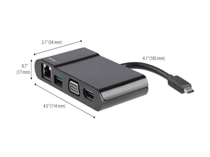 StarTech.com SUSB-C Multiport Adapter USB-C Travel Dock with 4K HDMI or 1080p VGA - Gigabit Ethernet, 5Gbps USB-A 3.0 - USB-C Digital AV Adapter Converter - USB Type-C/Thunderbolt 3 Laptop (DKT30CHV)