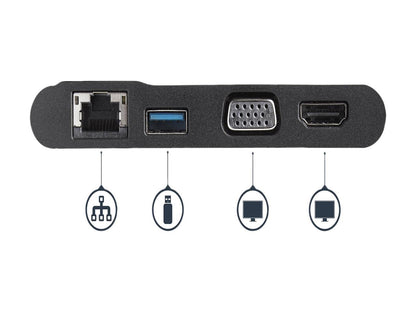 StarTech.com SUSB-C Multiport Adapter USB-C Travel Dock with 4K HDMI or 1080p VGA - Gigabit Ethernet, 5Gbps USB-A 3.0 - USB-C Digital AV Adapter Converter - USB Type-C/Thunderbolt 3 Laptop (DKT30CHV)