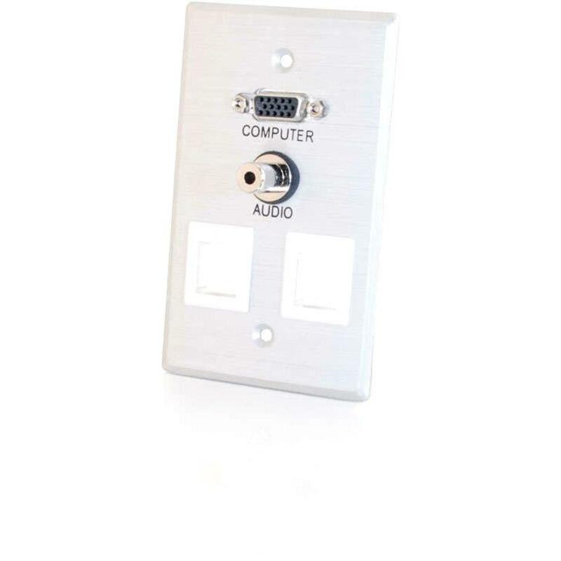 C2G VGA + 3.5mm Audio Pass Through Single Gang Wall Plate w/ 2 Keystones-Brushed Aluminum