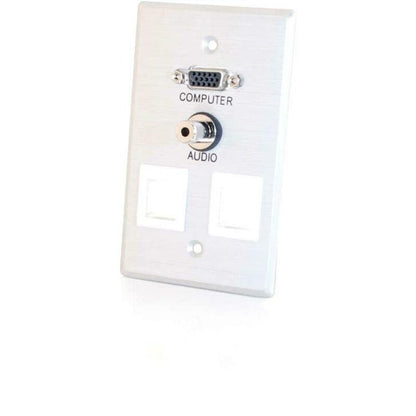 C2G VGA + 3.5mm Audio Pass Through Single Gang Wall Plate w/ 2 Keystones-Brushed Aluminum