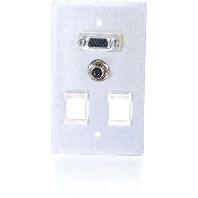 C2G VGA + 3.5mm Audio Pass Through Single Gang Wall Plate w/ 2 Keystones-Brushed Aluminum