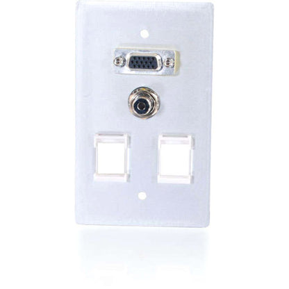 C2G VGA + 3.5mm Audio Pass Through Single Gang Wall Plate w/ 2 Keystones-Brushed Aluminum