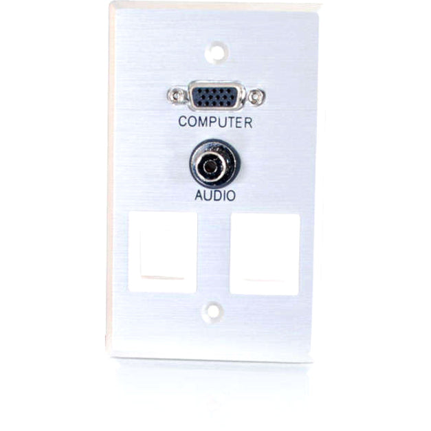 C2G VGA + 3.5mm Audio Pass Through Single Gang Wall Plate w/ 2 Keystones-Brushed Aluminum