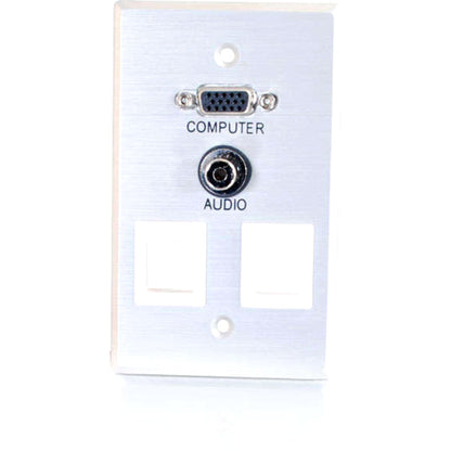 C2G VGA + 3.5mm Audio Pass Through Single Gang Wall Plate w/ 2 Keystones-Brushed Aluminum