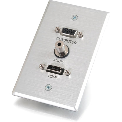 C2G HDMI, VGA and 3.5mm Audio Pass Through Wall Plate Single Gang Brushed Aluminum