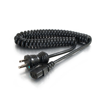 C2G 8ft 18 AWG Coiled Hospital Grade Power Cord (NEMA 5-15P to IEC320C13) - Black