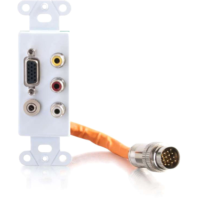 C2G RapidRun Integrated VGA (HD15) + 3.5mm + Composite Video + Stereo Audio Decorative Style Wall Plate - White