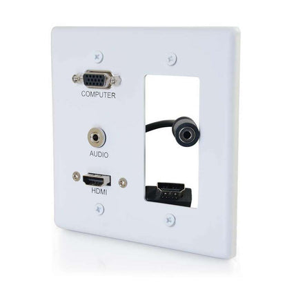 C2G Decorative Dual Gang VGA, 3.5mm Audio and HDMI Wall Plate White