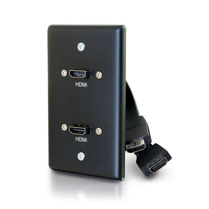 C2G Single Gang Wall Plate with Dual HDMI Pigtails Black