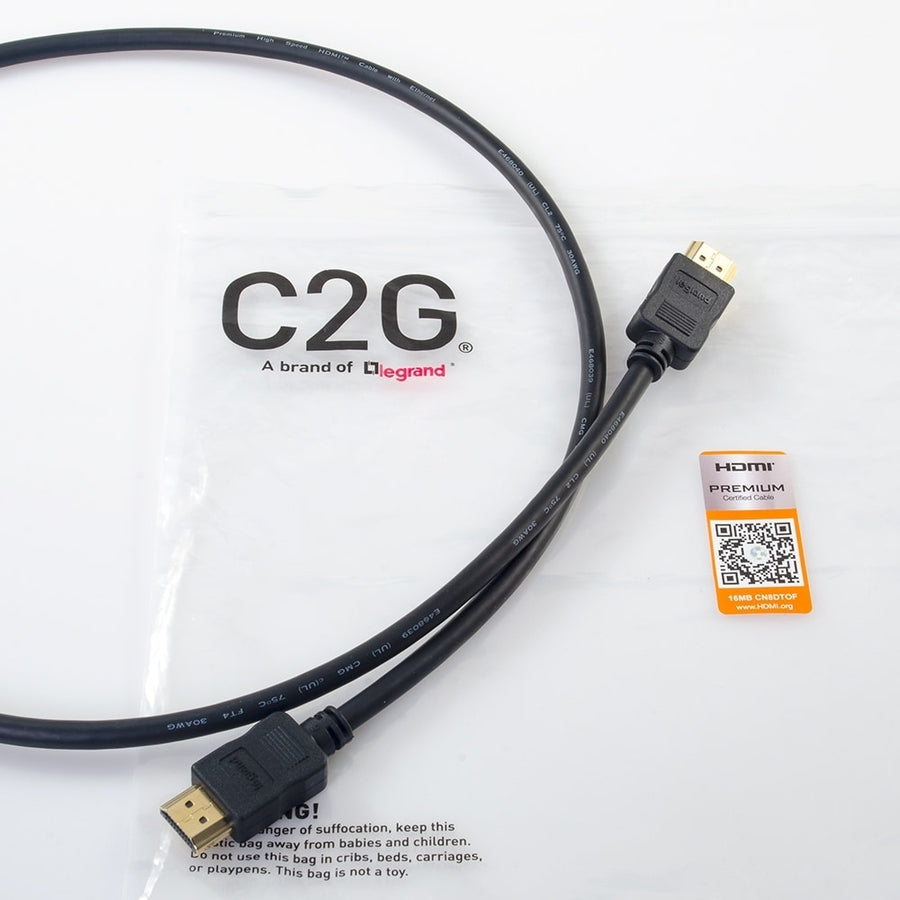 C2G 12ft 4K HDMI Cable with Ethernet - Premium Certified - High Speed 60Hz