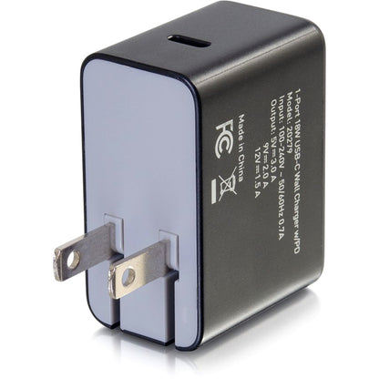 C2G USB C Wall Charger with Power Delivery - 1 Port - 18W Power