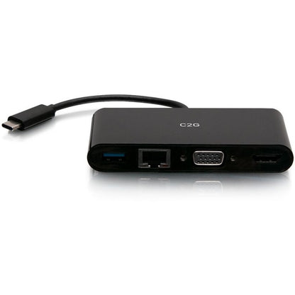 C2G USB C to HDMI, VGA, USB A & RJ45 Adapter - 4K 30Hz - Black