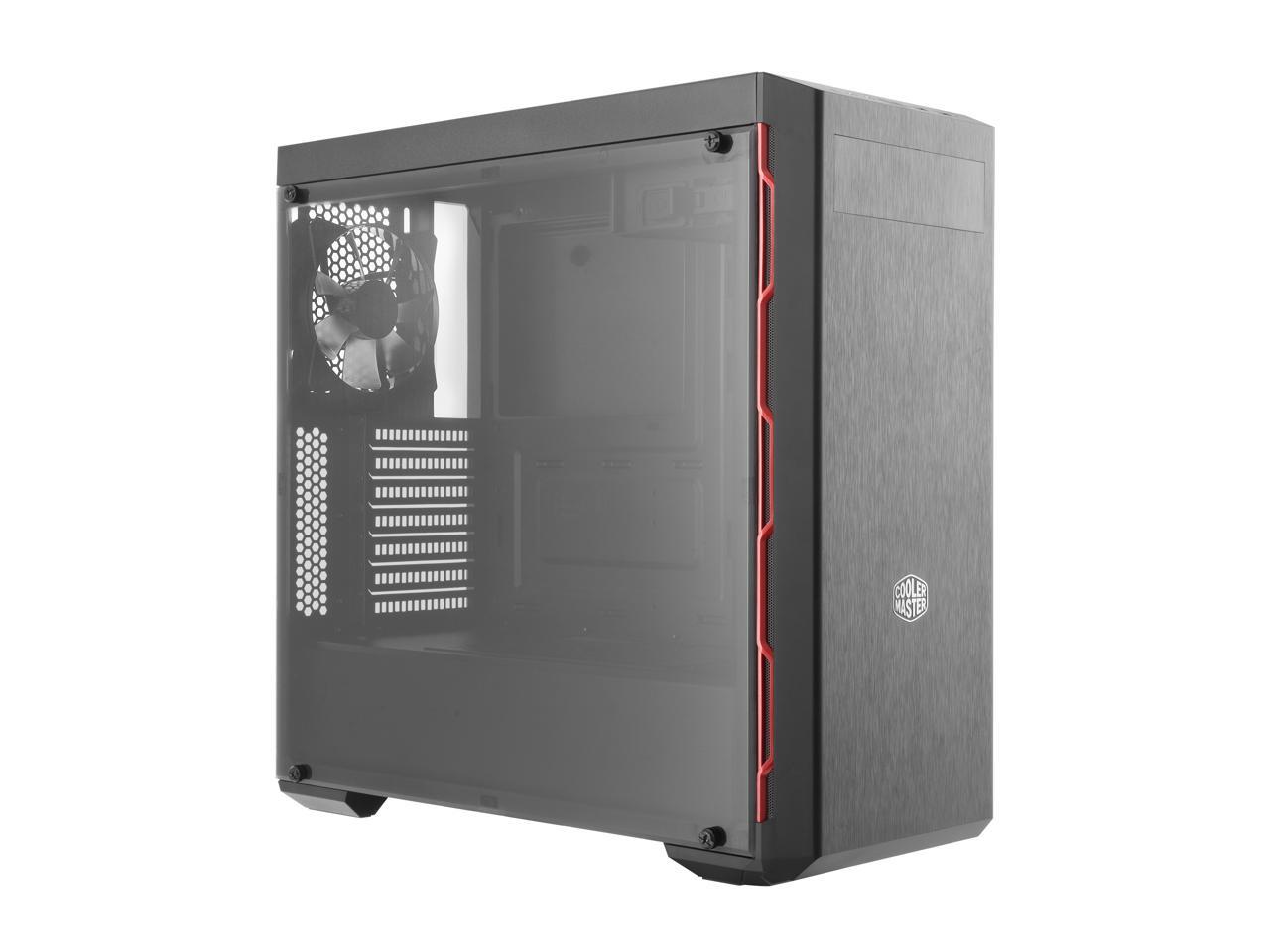 Cooler Master MasterBox MB600L ATX Mid-Tower w/ Sleek Brushed Design, Red Side Trim, & Acrylic Side Panel