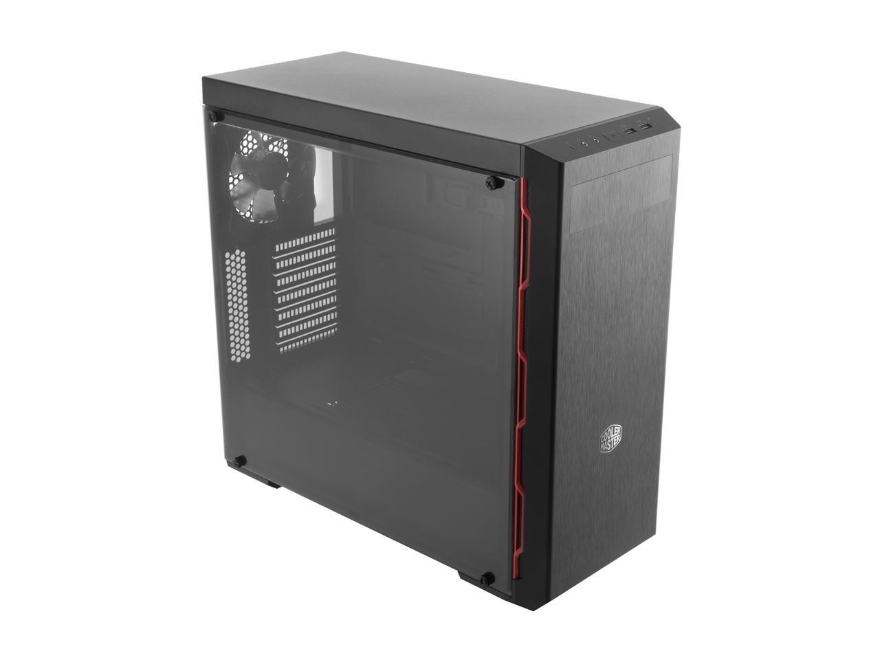 Cooler Master MasterBox MB600L ATX Mid-Tower w/ Sleek Brushed Design, Red Side Trim, & Acrylic Side Panel