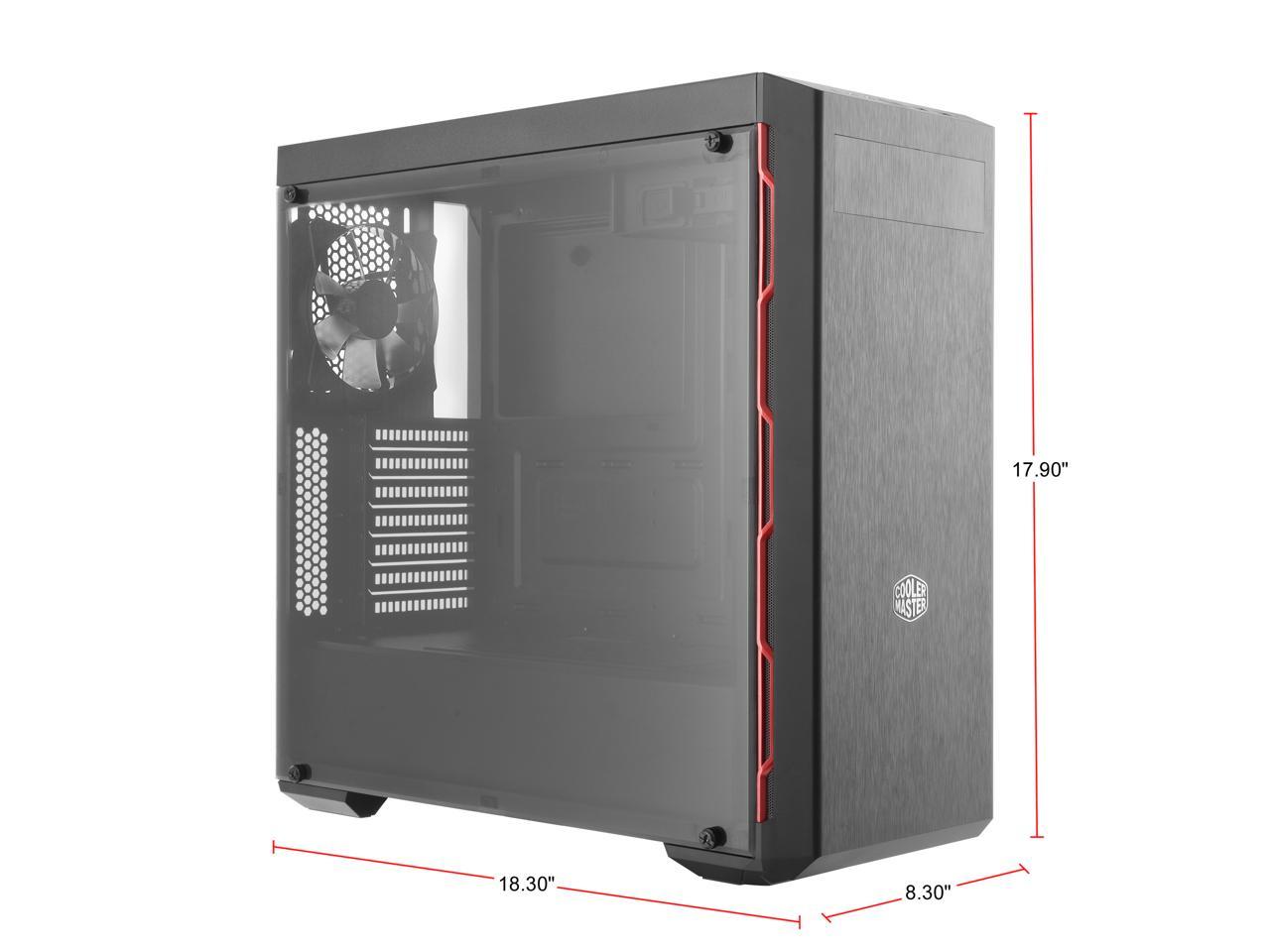 Cooler Master MasterBox MB600L ATX Mid-Tower w/ Sleek Brushed Design, Red Side Trim, & Acrylic Side Panel