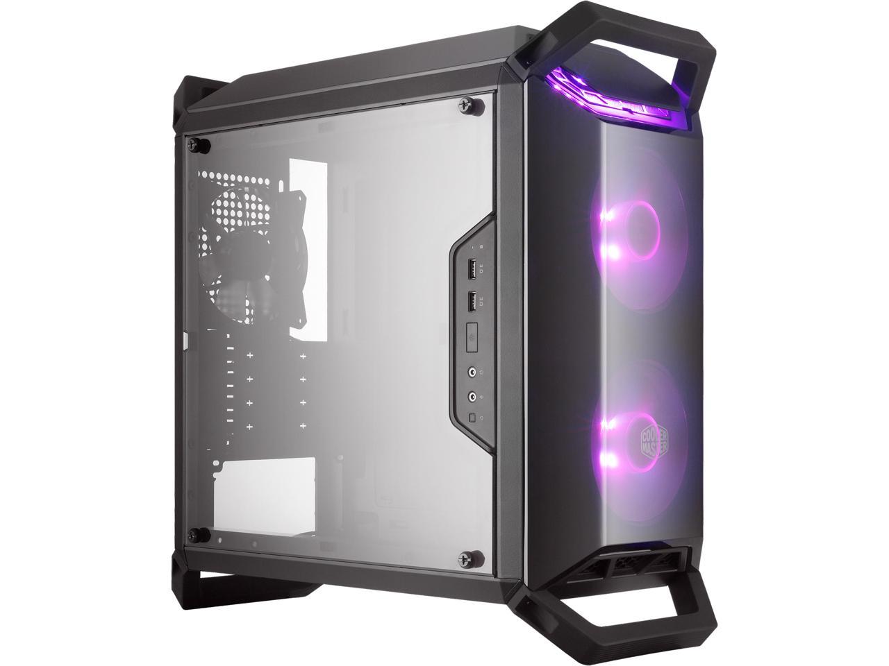 Cooler Master MasterBox Q300P Micro ATX Tower w/ Front & Top Dark Mirror Panel, Transparent Acrylic Side Panel, Adjustable I/O & 2x 120mm RGB Fans w/RGB Controller