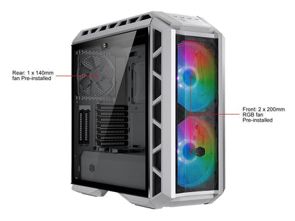 Cooler Master MasterCase H500P Mesh White ARGB Airflow ATX Mid-Tower with Dual 200mm ARGB Fans, Mesh Front Panel, Tempered Glass Side Panel & ARGB Lighting System