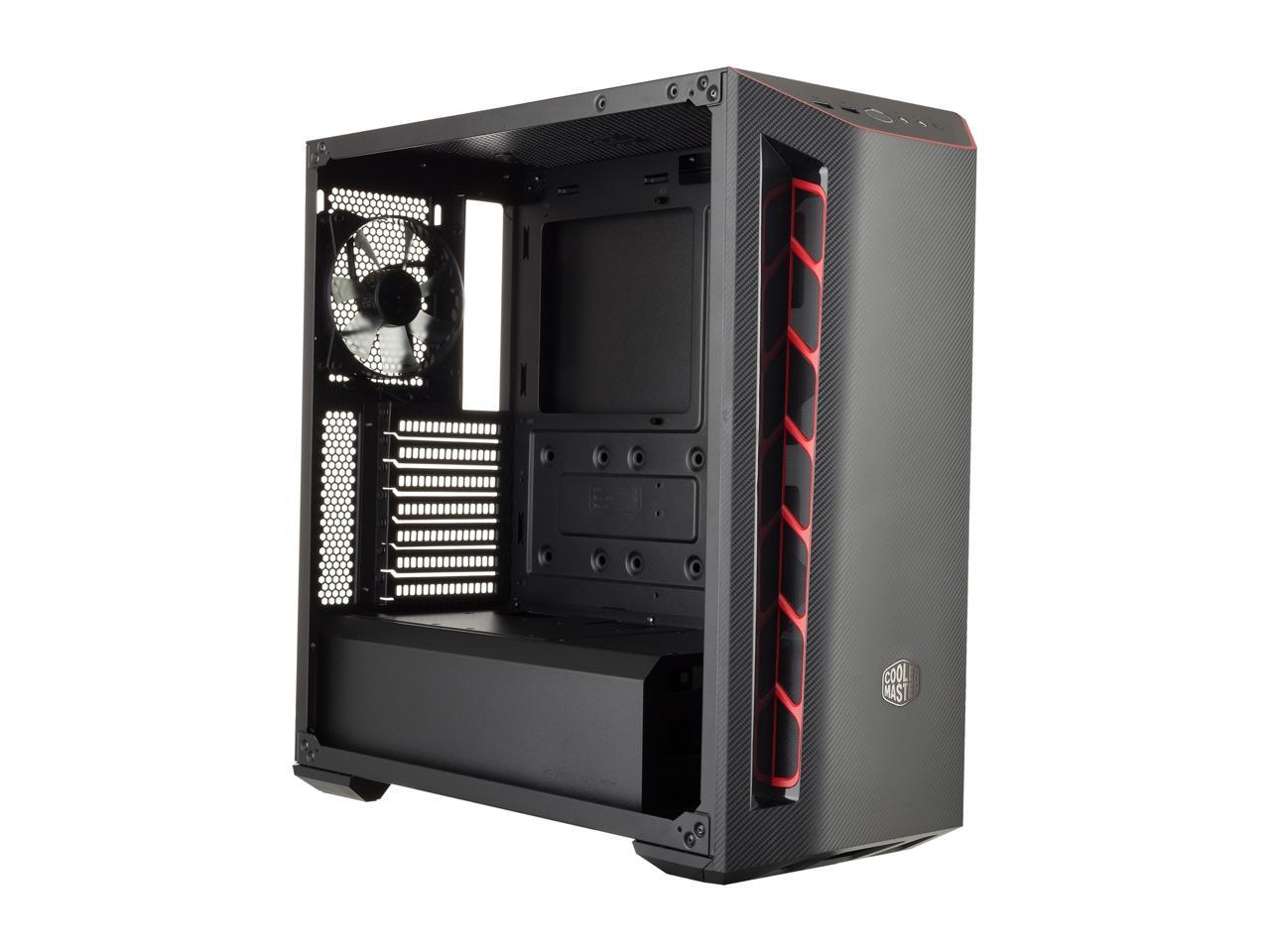 Cooler Master MasterBox MB510L ATX Mid-Tower w/ Front Carbon Texture, Front Side Red Accent Mesh Intake & Transparent Acrylic Side Panel