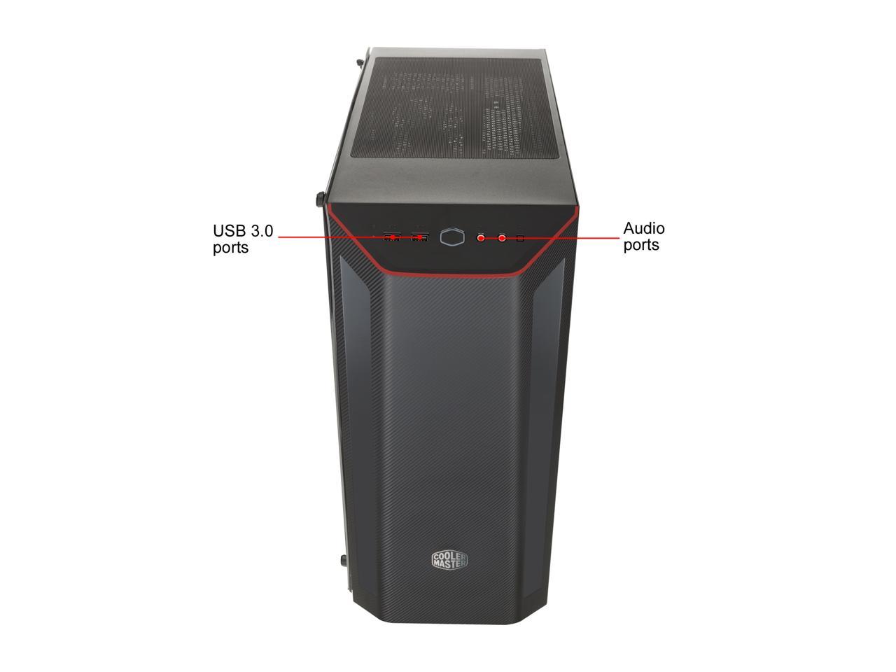 Cooler Master MasterBox MB510L ATX Mid-Tower w/ Front Carbon Texture, Front Side Red Accent Mesh Intake & Transparent Acrylic Side Panel