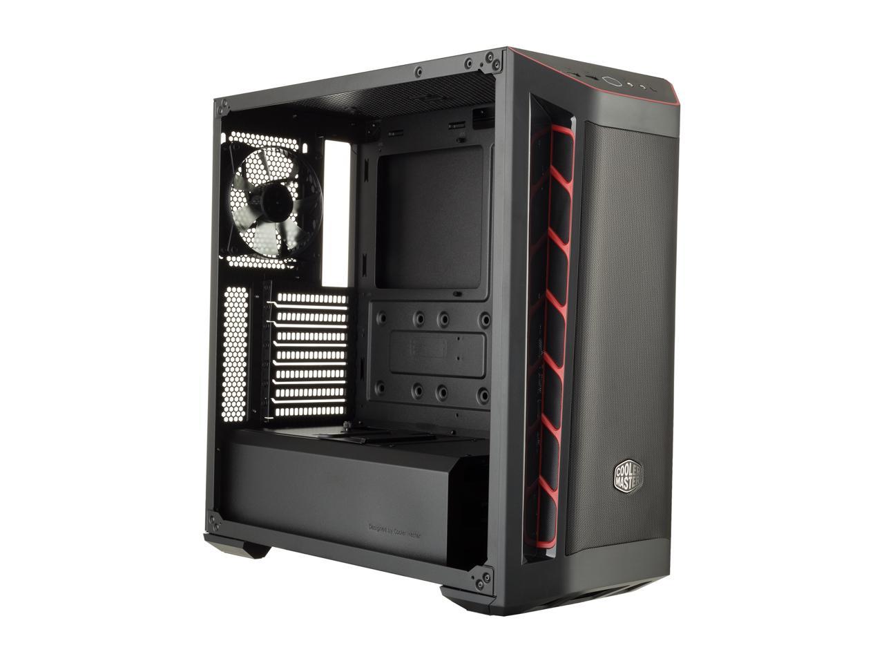 Cooler Master MasterBox MB511 ATX Mid-Tower w/ Front Mesh Ventilation, Front Side Red Accent Mesh Intake & Transparent Acrylic Side Panel
