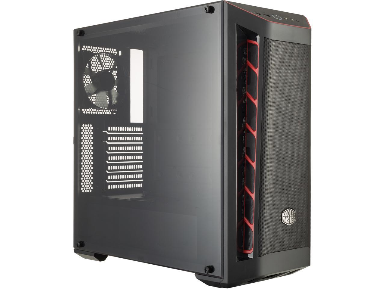 Cooler Master MasterBox MB511 ATX Mid-Tower w/ Front Mesh Ventilation, Front Side Red Accent Mesh Intake & Transparent Acrylic Side Panel