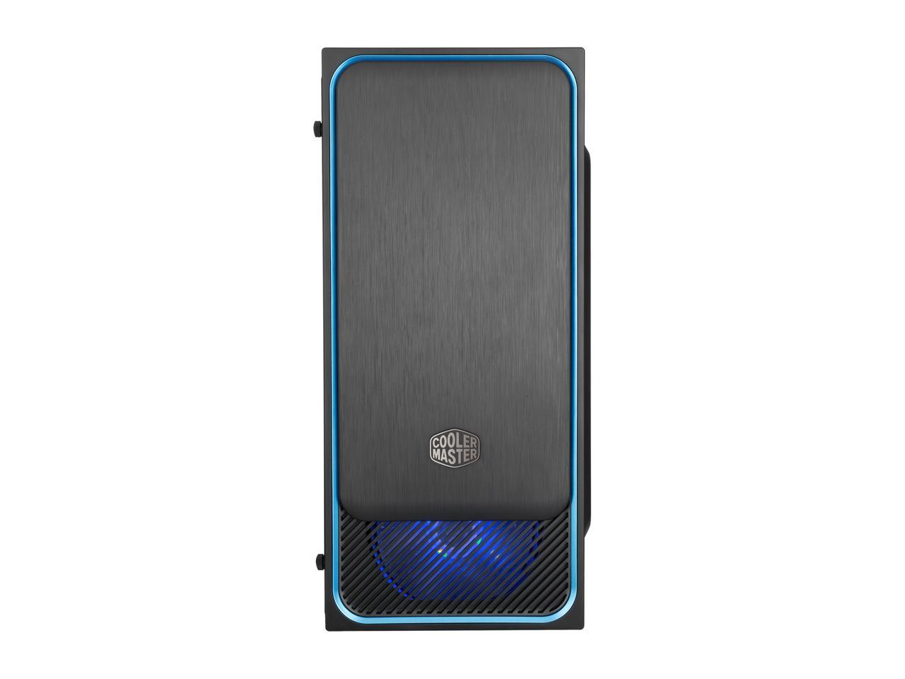 Cooler Master MasterBox E500L ATX Mid-Tower w/ Front Sliding Brushed Panel, Blue Accent Trim, Transparent Acrylic Side Panel and Blue LED Fans