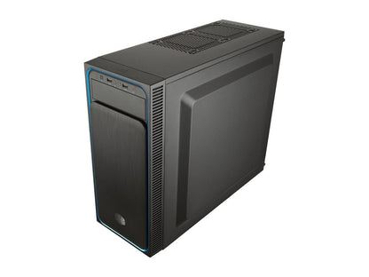 Cooler Master MasterBox E500L ATX Mid-Tower w/ Front Sliding Brushed Panel, Blue Accent Trim, Transparent Acrylic Side Panel and Blue LED Fans