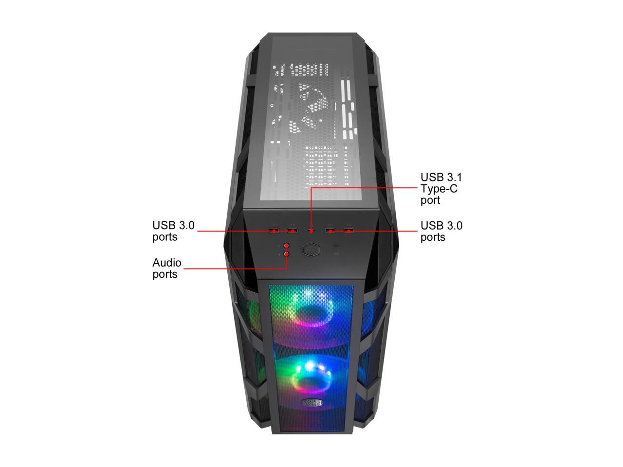 Cooler Master MasterCase H500M ATX Mid-Tower w/ 4x Side Tempered Glass Panels, Type-C I/O Panel, 2x Vertical GPU Card PCI Slots & 2x 200mm ARGB Fans w/ARGB Controller