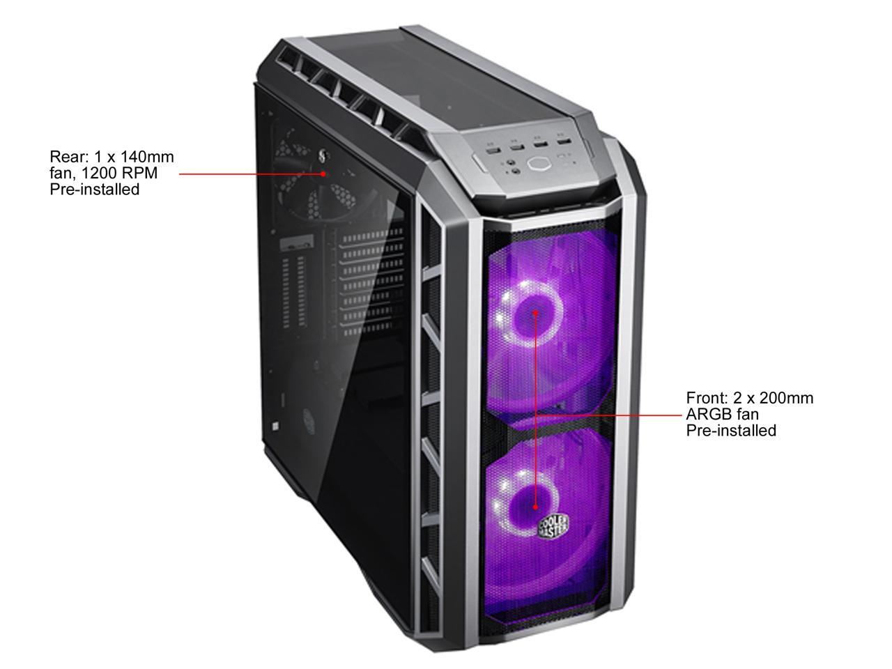 Cooler Master MasterCase H500P Mesh ARGB Airflow ATX Mid-Tower with Dual 200mm ARGB Fans, Gun Metal, Mesh Front Panel, Tempered Glass Side Panel & ARGB Lighting System